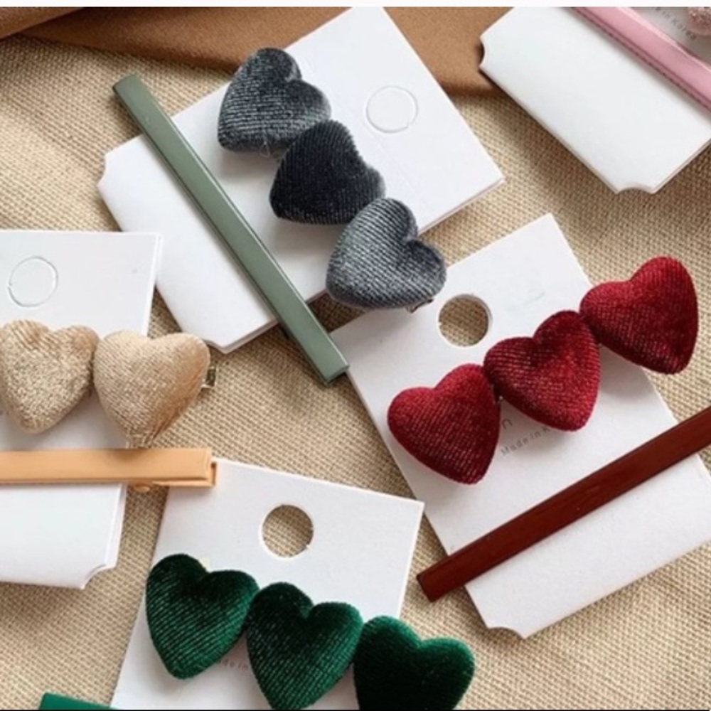 BOGO! Velvet Burgundy Heart Hair Clip Barrett Set - Picture 4 of 7